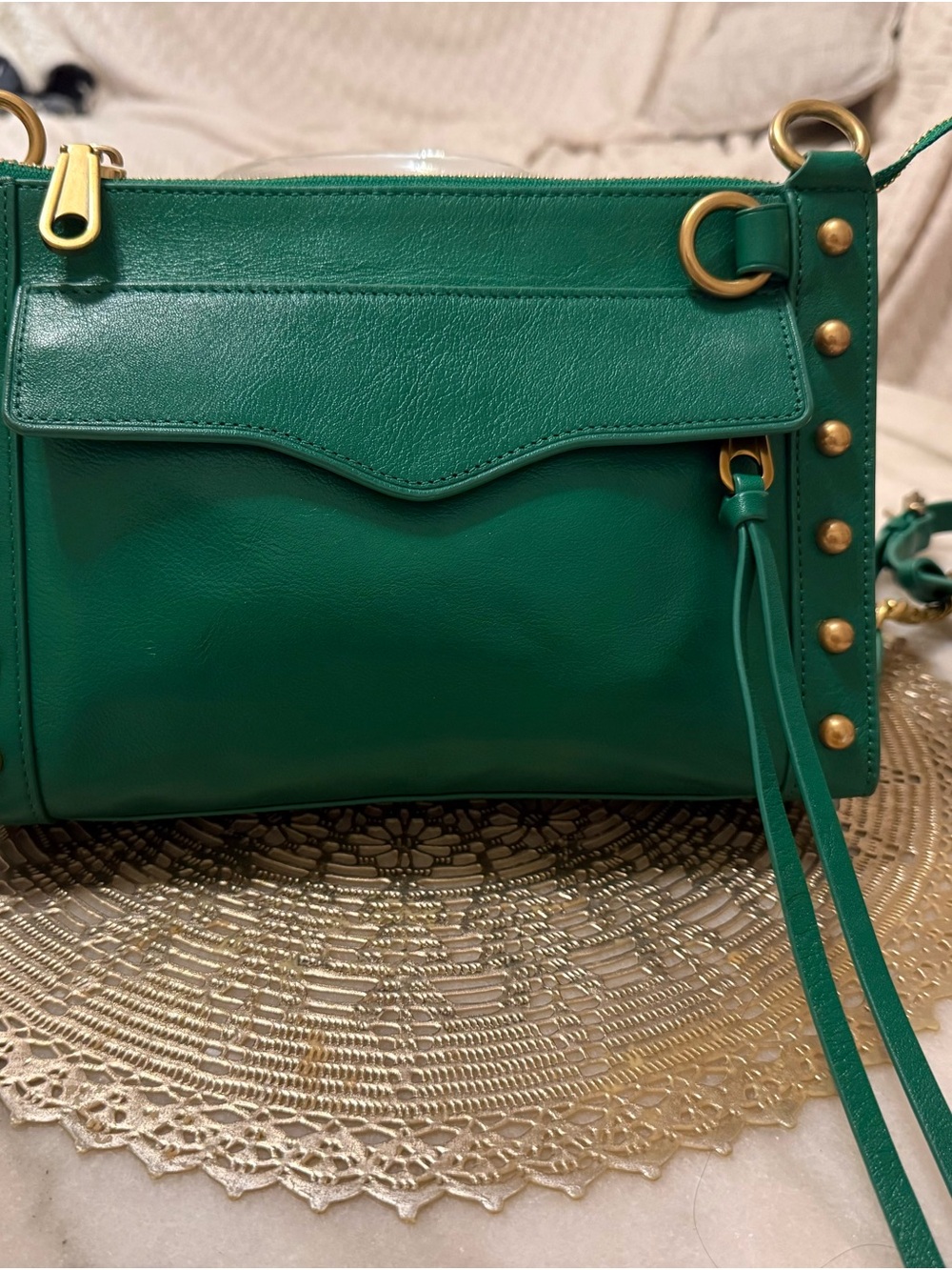 Rebecca Minkoff Emerald Green Leather Crossbody with Gold Hardware